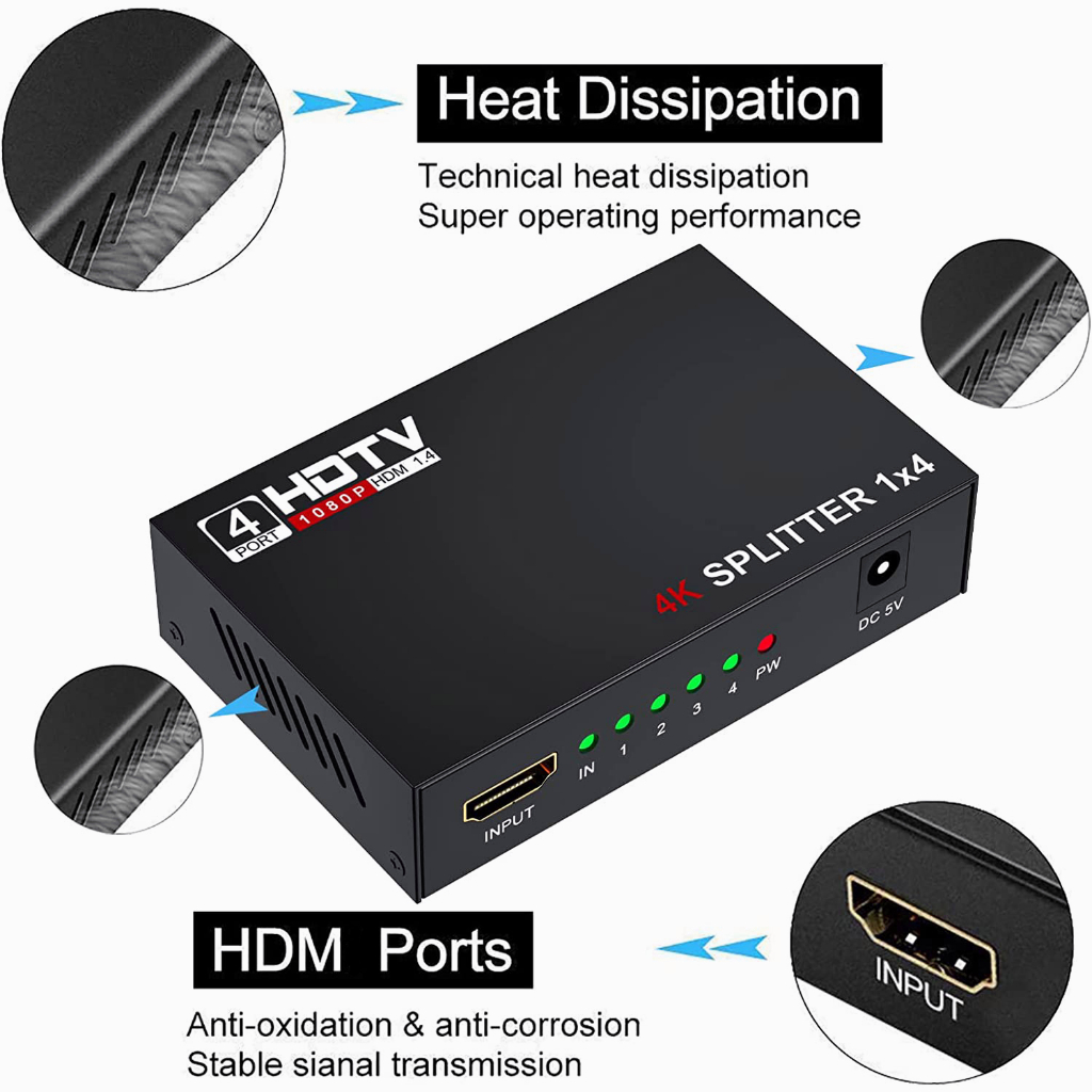 Actual✨Splitter 4 Port Hub Full Video 1X4 HD Spliter Split 1 In 4 Out Repeater Amplifier V1.4 3D 1080P