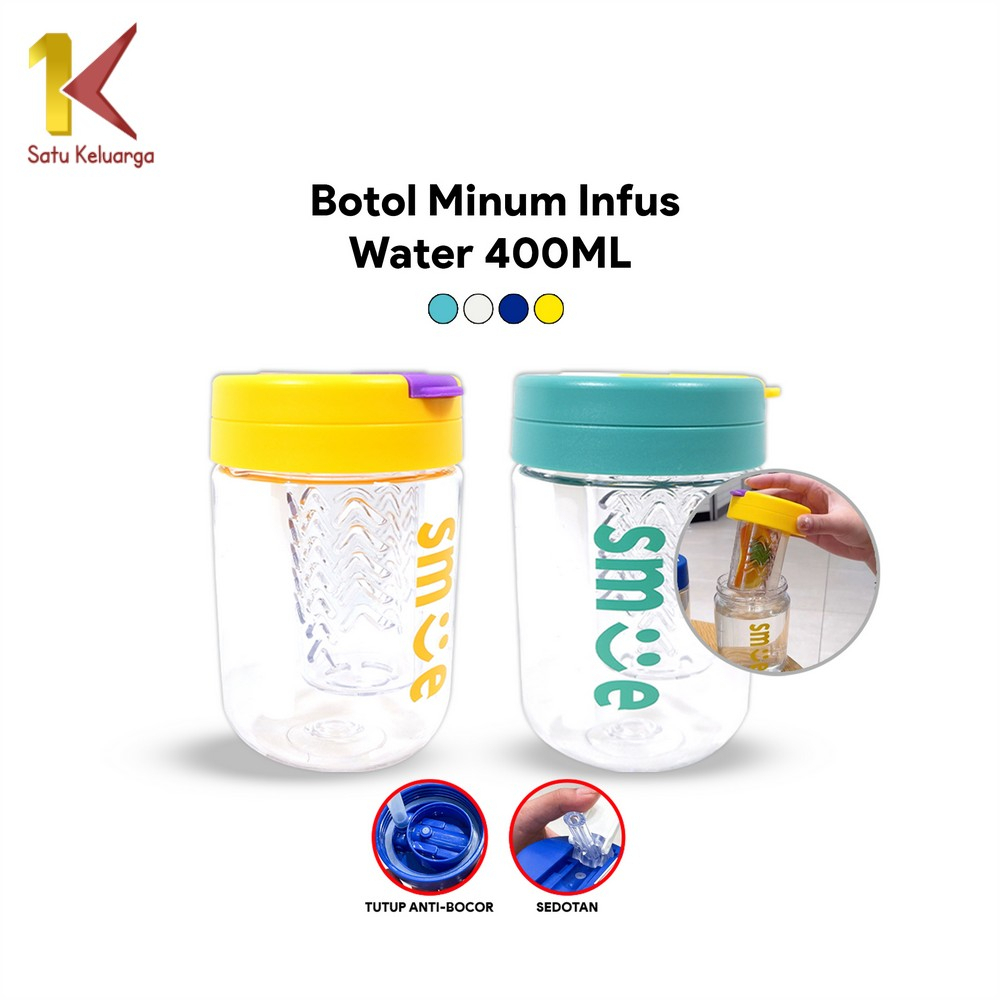 Satu Keluarga Botol Minum Infus Water Transparan 400ML dengan Sedotan C828 Botol Air Minum Kecil Min