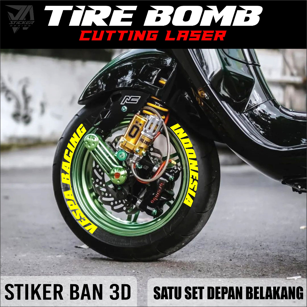 Sticker Ban Beat Vario Mio / Font Ban / Tire Bomb / 3D stiker ban Vespa Racing Indonesia JP-15