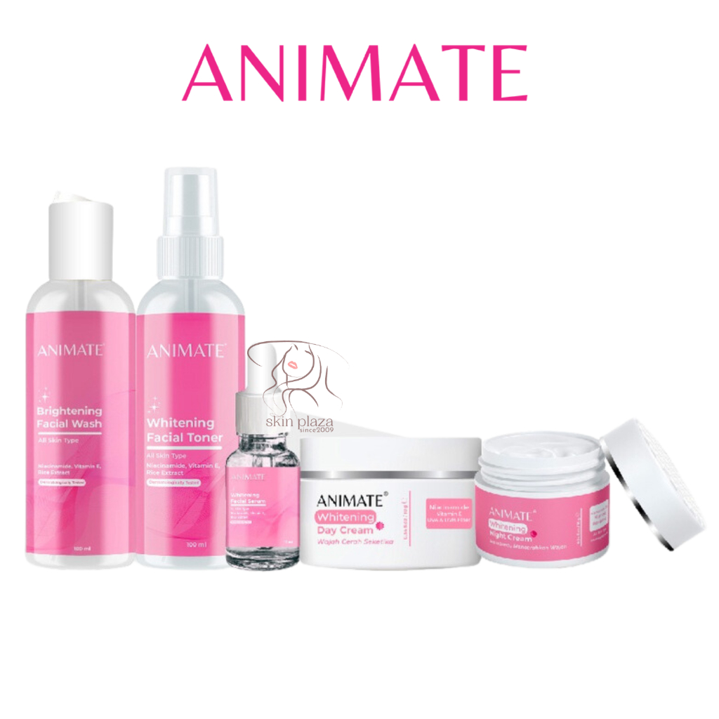 ANIMATE Instant Whitening Brightening Series Paket 5in1 Facial Wash Toner Serum Day Night Cream Skincare Wajah