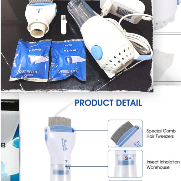 PROMO MENARIK|ORIGINAL V-COMB SERIT PENGHILANG SISIR KUTU ELEKTRIK SERIT RAMBUT VACUM VAKUM VCOMB|SI
