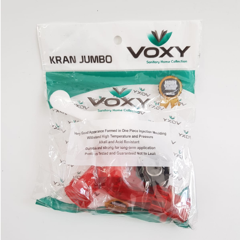 Kran Tembok PVC Jumbo VOXY Transparan 1/2 verloop 3/4 in pegangan Engkol dan Mahkota ujung Taman dan polos - Kran Jumbo model sanho malaysia - Kran Plastik Bagus 1/2in 3/4in VOXY