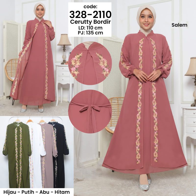 JIEESHOPP JUMBO Gamis Ceruty Bordir Bunga Pink
