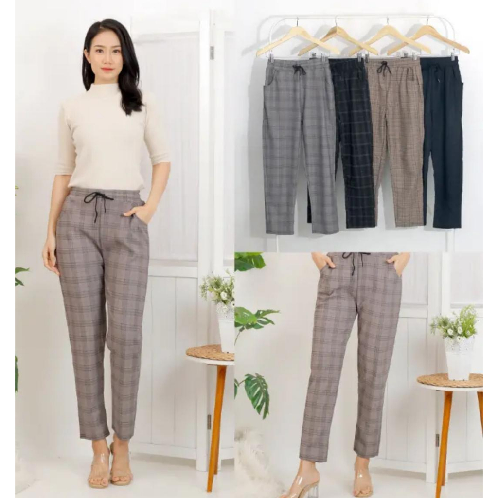 GROSIRHIJABKU Celana Tartan Kotak/Baggy Pants Import Jumbo Motif Kotak/Celana Panjang Wanita Motif (