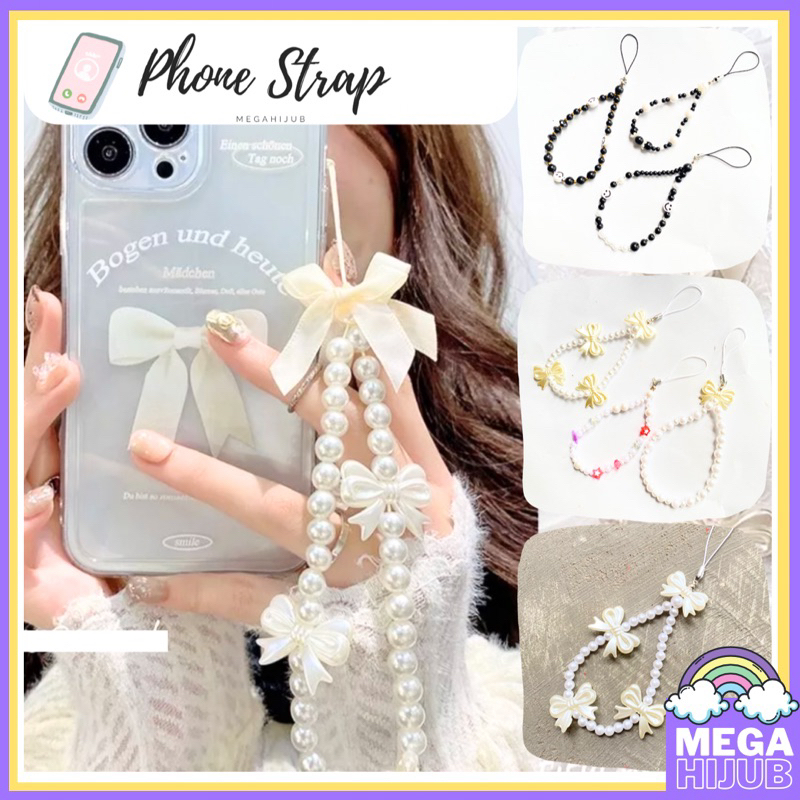 Phone strap simple / gantungan hp mutiara / phonestrap manik mutiara