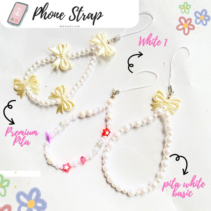 Phone strap simple / gantungan hp mutiara / phonestrap manik mutiara