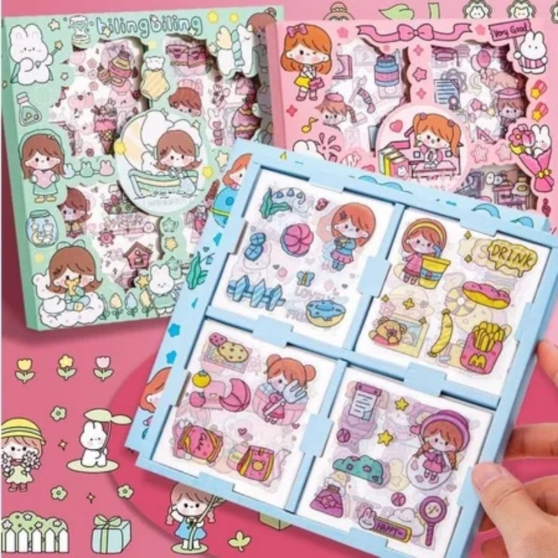 ( Surabaya ) ( COD ) 100 Lembar Stiker Motif Kartun Koréa Lucu Anti Air Dekorasi Handbook Scrapbook