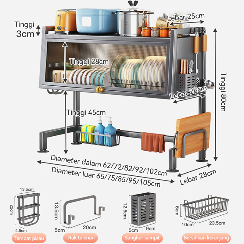 Rak Piring Penutup Rak Dapur Wastafel Rak Cuci Piring Stainless Multi-fungsi Dengan