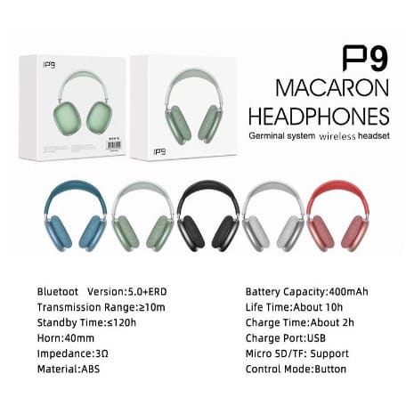Headset Handsfree Wireless Bando P-9 Headphone bluetooth P9 macaroon