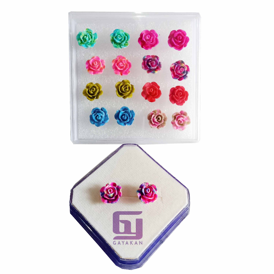 Isi 16 Pcs (8 Pasang) Anting Tusuk Korea Besi Fashion Seri Mawar Multi Warna