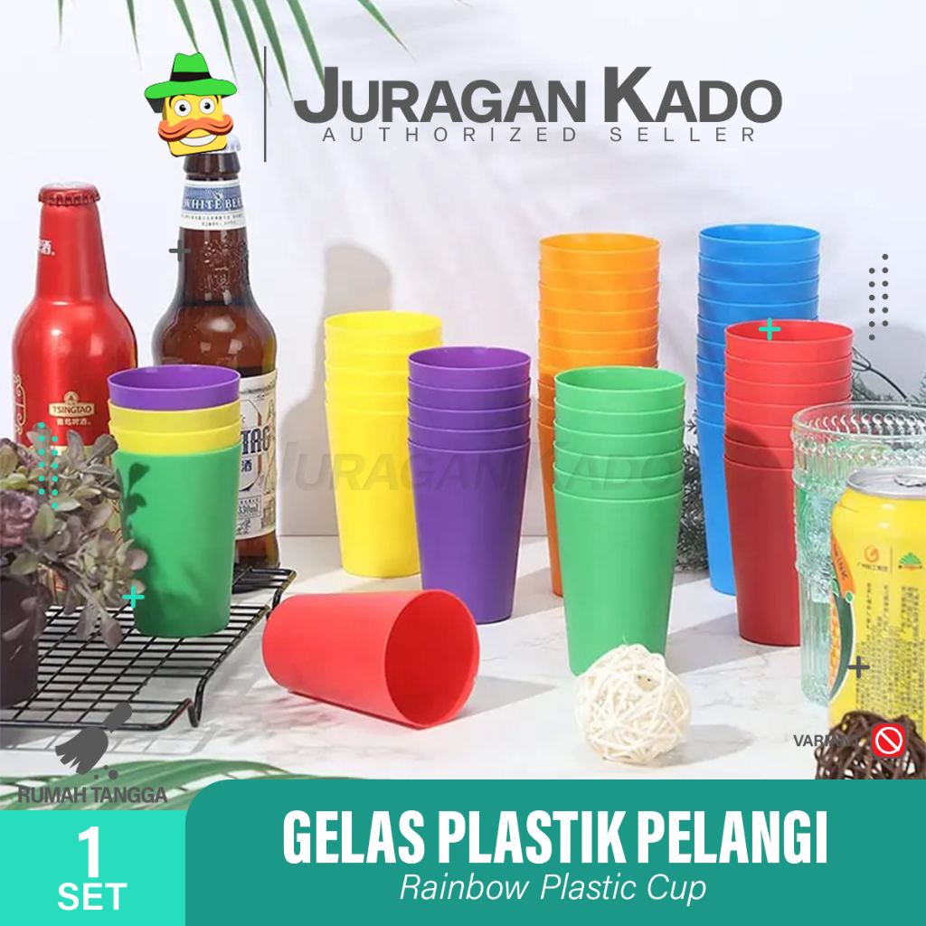 GELAS PELANGI GELAS PLASTIK RAINBOW PICNIC CUP SET SOUVERNIR HADIAH