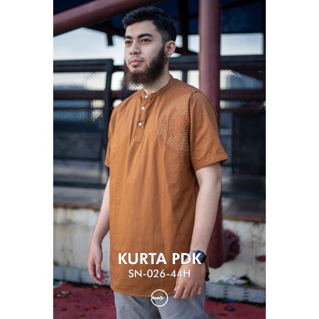 Baju Koko Pria Leafy Moslem Original SN026 Badr Motif Bordir Lengan Pendek Modern Twill Import Washi