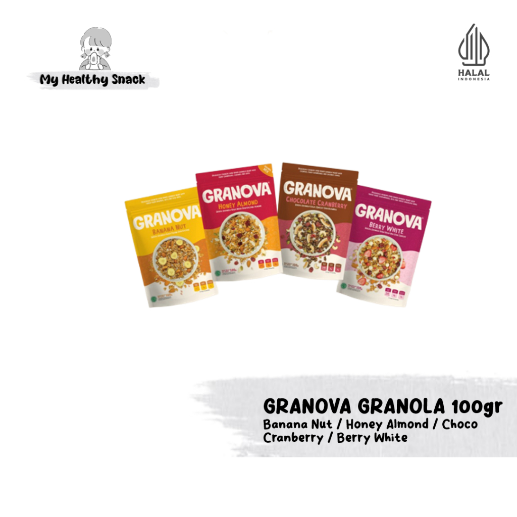 

GRANOVA - Granola Sereal Gandum - Sarapan Sehat - Sereal Sarapan - 100gr - Banana Nut / Honey Almond / Chocolate Cranberry / Berry White