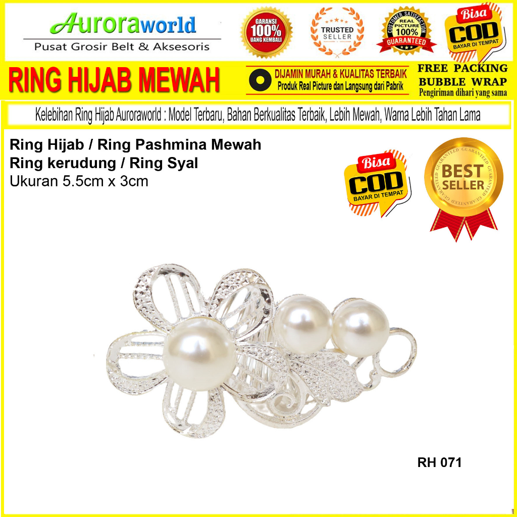 Auroraworld Ring kerudung hijab bros ring syal permata Ring Pashmina Berlian mutiara Mewah bros cincin kerudung scarf fashion terbaru anti karat