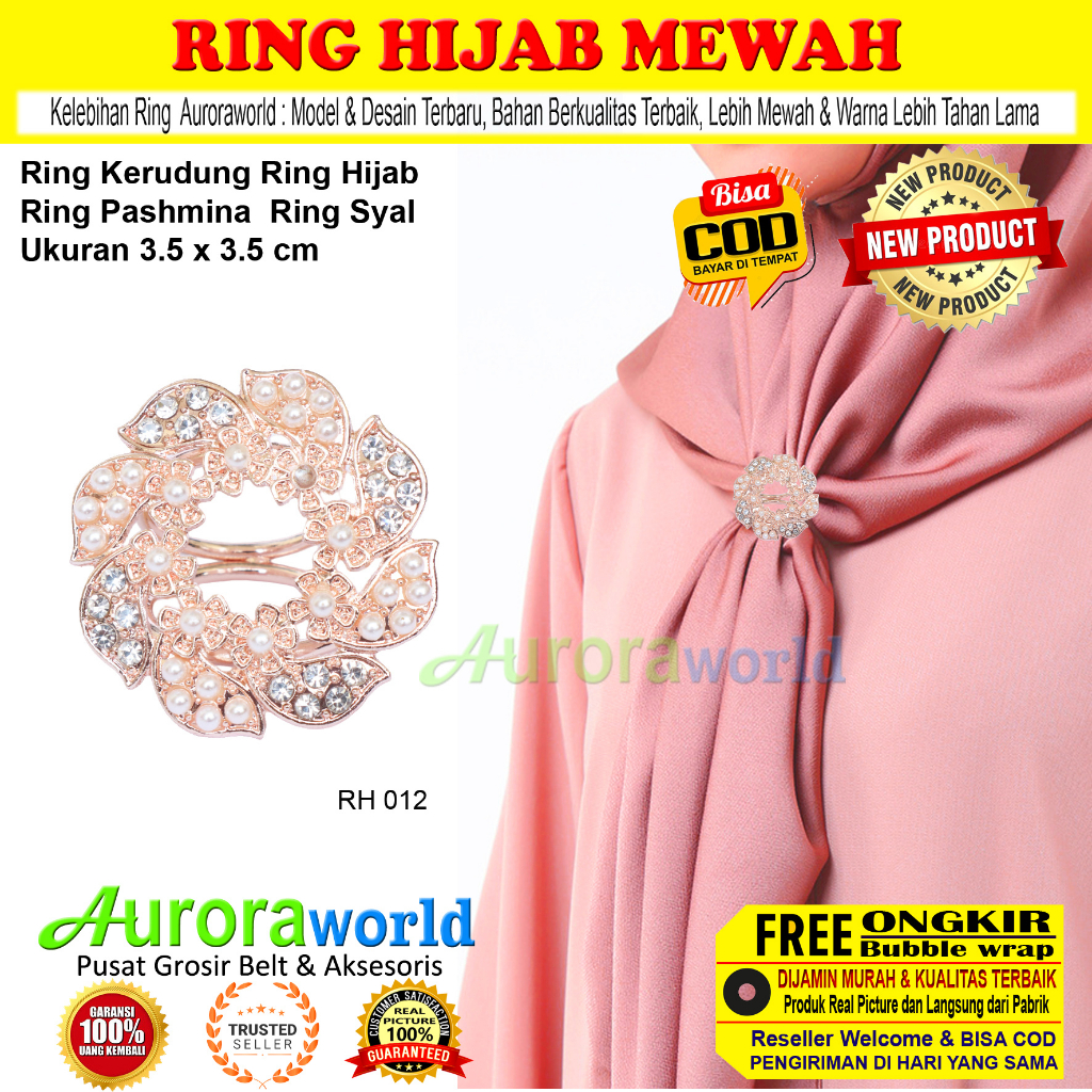 Auroraworld Ring kerudung hijab bros ring syal permata Ring Pashmina Berlian mutiara Mewah bros cincin kerudung scarf fashion terbaru anti karat