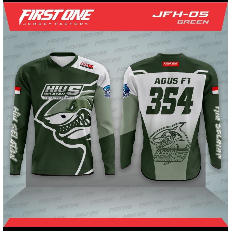 JFH-05 Green Merchandise Baju T-shirt Kaos Jersey Pria Lengan Panjang Premium Terbaru 2023 Hiu Selat