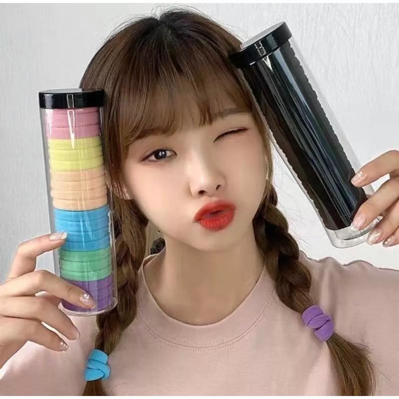 FREE TOPLES ! Ikat Rambut Donat Besar Isi 20 Free Tabung Karet Rambut Polos Wanita