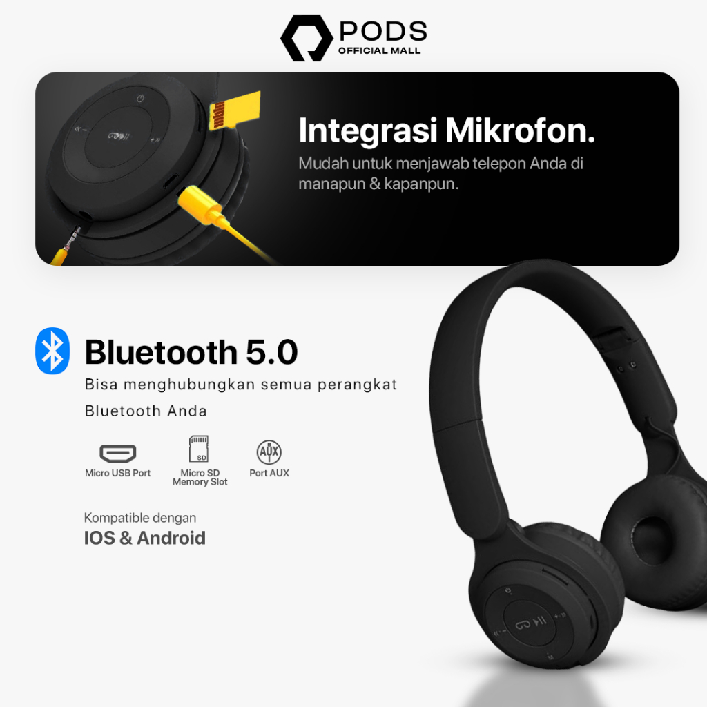 ThePods Play Pro Lite TERMURAH Foldable Headphone Bluetooth Wireless - Bluetooth 5.0 Premium Wireless Headphone Bando Macaron Y08 Super Bass Stereo Wireless for IOS &amp; Android - by PodsIndonesia