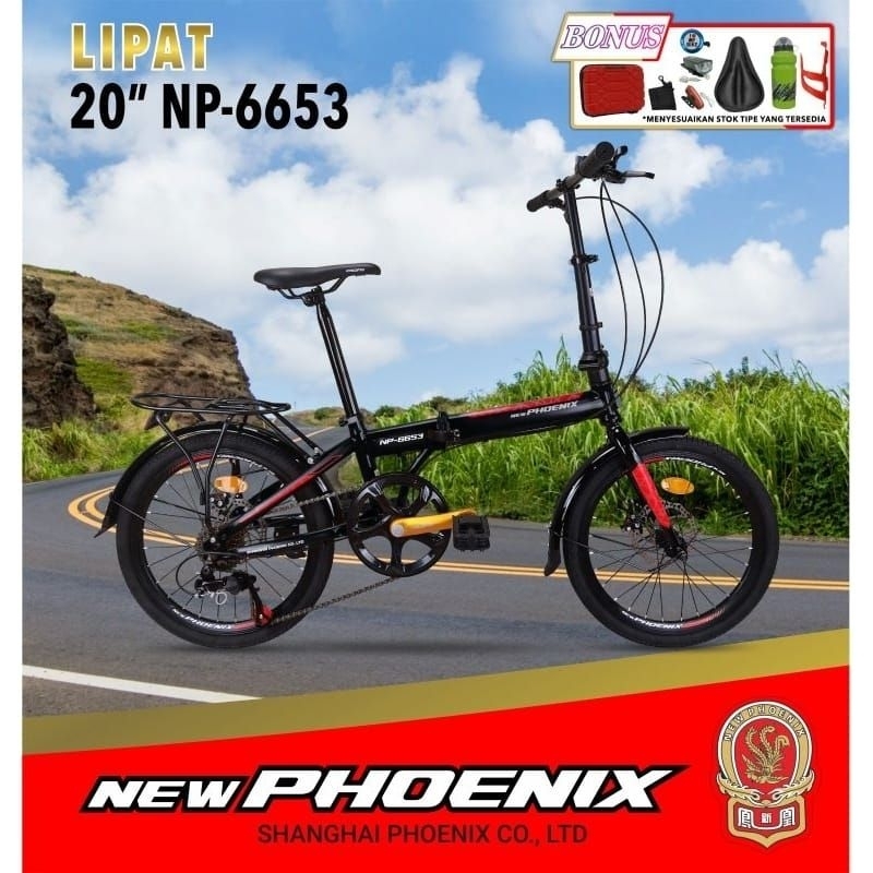 Sepeda Lipat 20 New Phoenix NP 6653 7 Speed Banyak Bonus Murah / Folding Bike Ukuran 20 New Phoenix NP 6653 Banyak Bonus Murah
