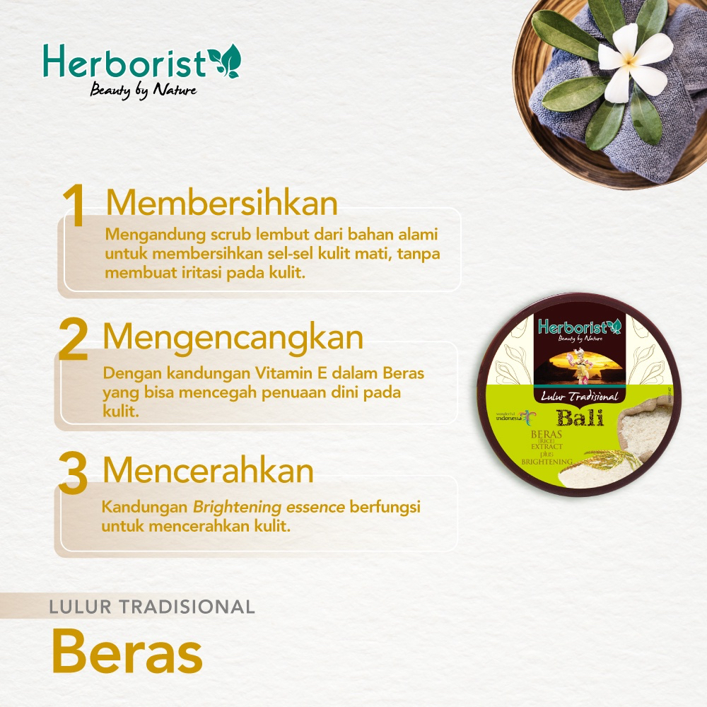 HERBORIST Lulur Tradisional Bali Milk Extract Indonesia / 100g 200g / Bengkoang Zaitun Chocolate Papaya Rose Strawberry Green Tea Avocado Kiwi Beras Aloe Vera Coconut Frangipani Plus Brightening / Skincare Body Scrub Gel Lotion Peeling Exfoliating Tubuh