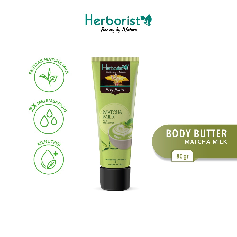 HERBORIST Body Butter Matcha Milk Indonesia / 80g /  Shea Butter / Preventing Wrinkless &amp; Moisturize Skin / Melembabkan Mencerahkan Menutrisi / Strawberry Sorbet Frangipani Chocolate Coconut Zaitun Mango Banana / Skincare Care Lotion Gel Scrub Kulit Tubuh