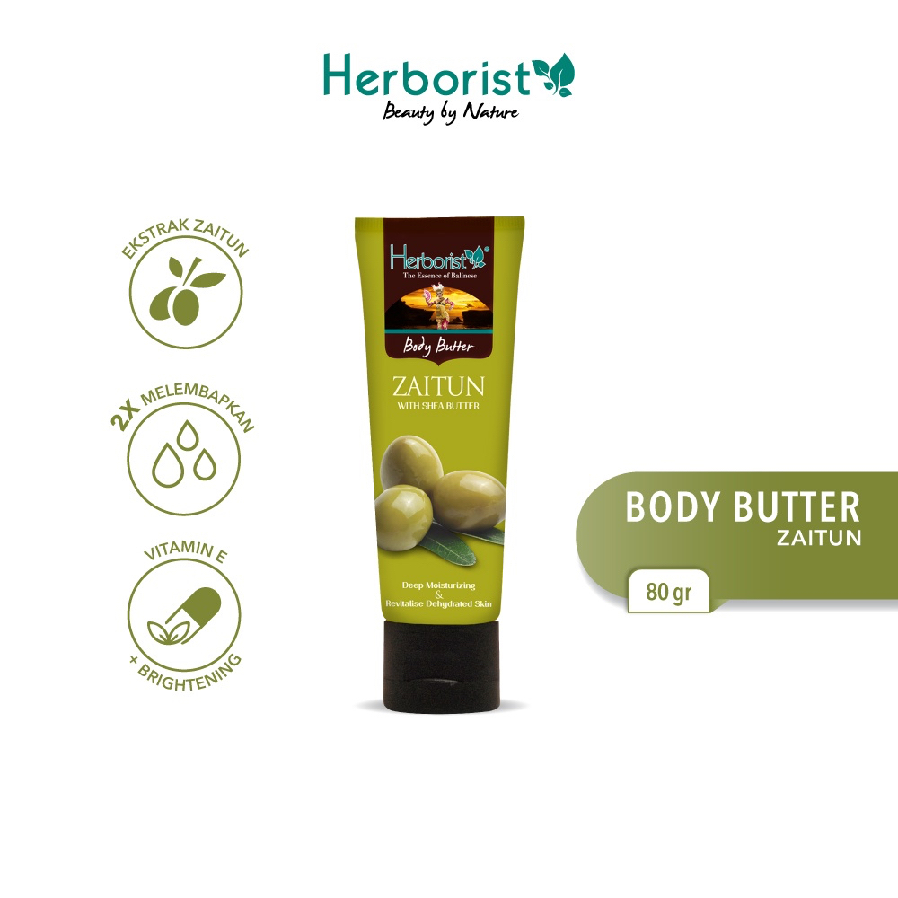 HERBORIST Body Butter Zaitun Indonesia / 80g / Shea Butter / Deep Moisturizing &amp; Revitalise Dehydrated Skin / Melembabkan Mencerahkan Menutrisi / Strawberry Sorbet Frangipani Chocolate Coconut Matcha Milk Mango Banana Skincare Care Lotion Gel Scrub Tubuh