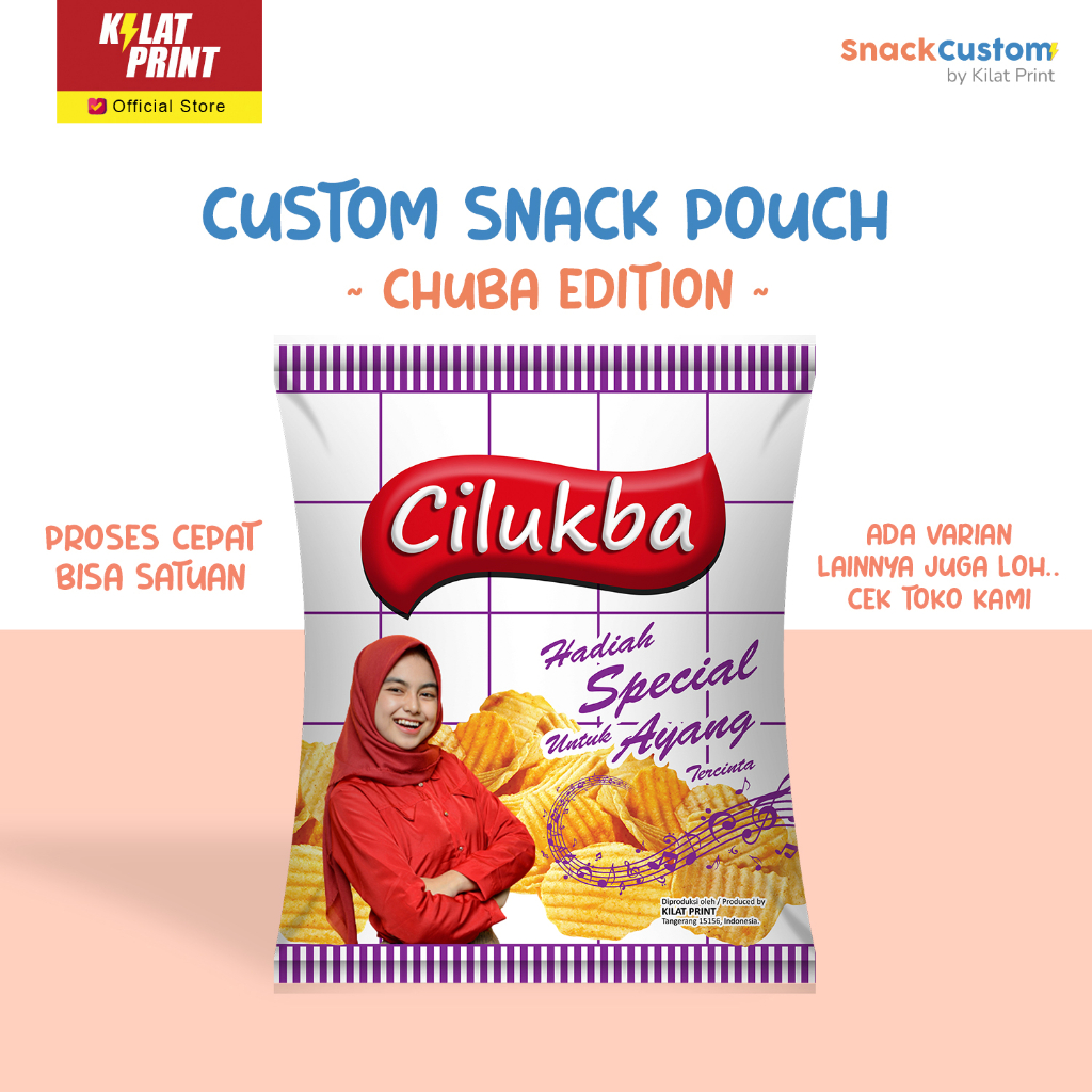

Snack Custom Foto Teks Bungkus Pouch Jumbo Ala Chuba Edition