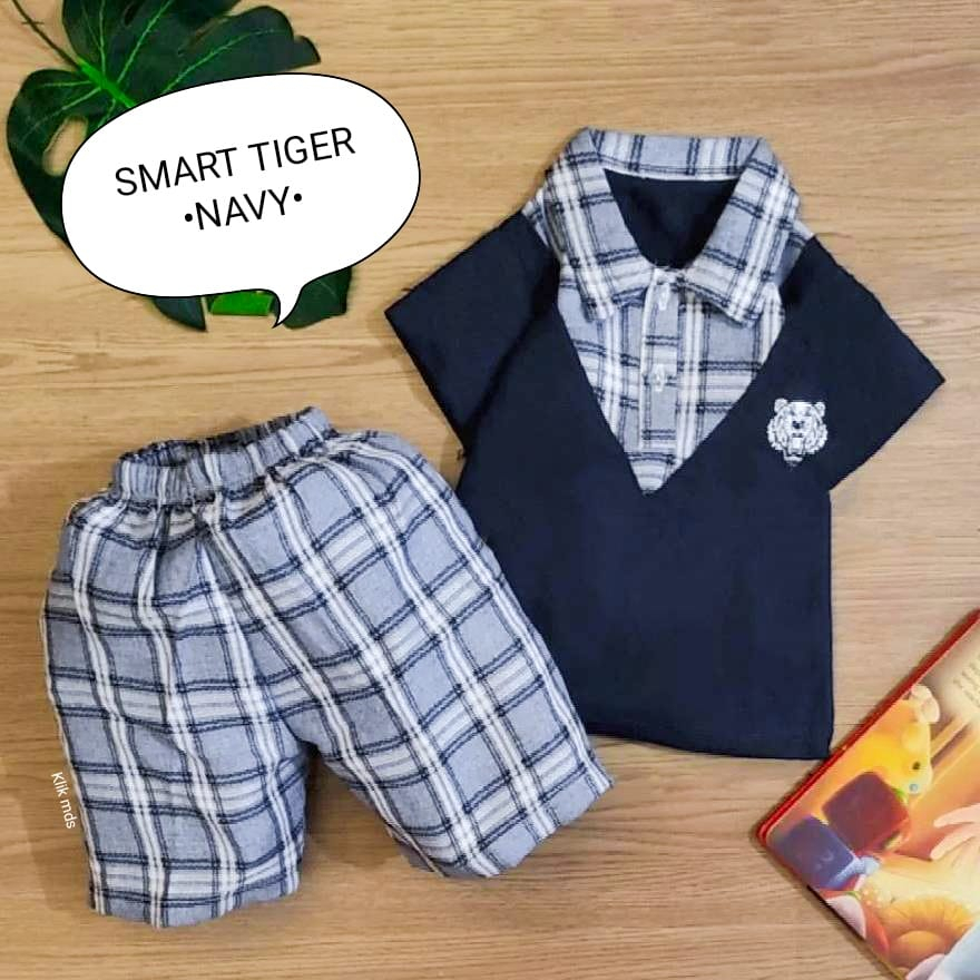 Setelan Baju Bayi Laki-laki  Atasan Dan Celana Motif Smart Rompi Tiger Estimasi Usia 0 - 6 Bulan