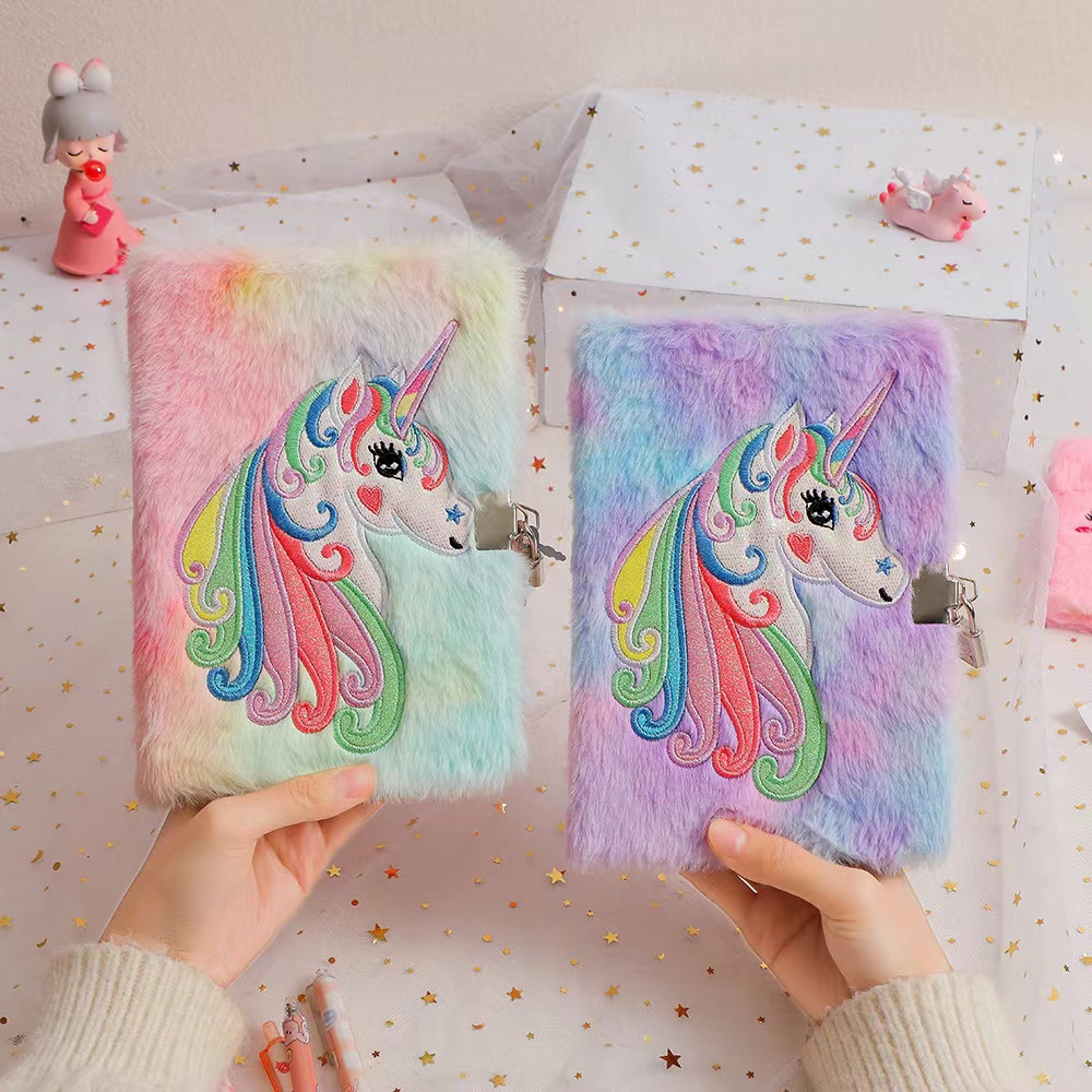 A5 notebook mewah kartun unicorn baru dengan kunci diary siswa belajar buku catatan transkrip buku besar hadiah ulang tahun
