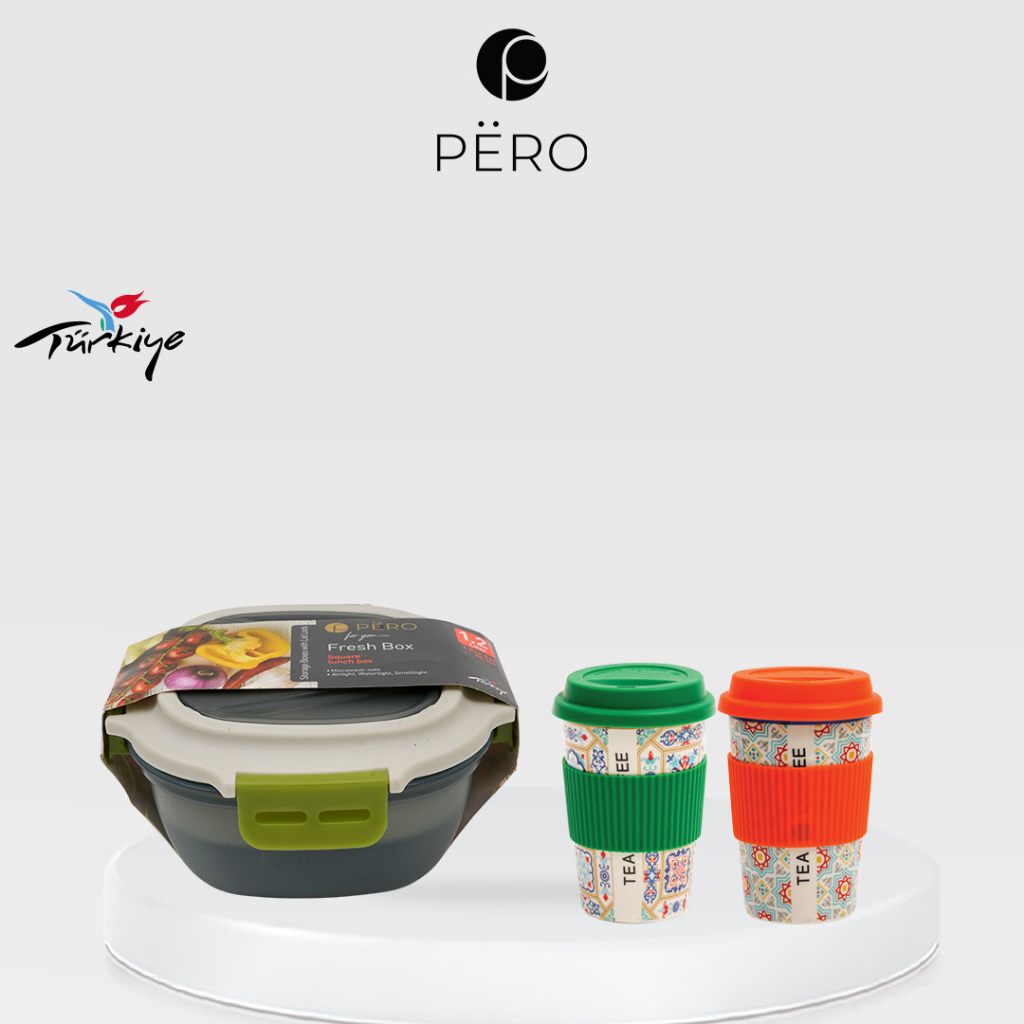 [Bundling Hemat] Pero Bundling Coffee Cup Set of 2 & Tempat Makan Lunch Box 1,2L