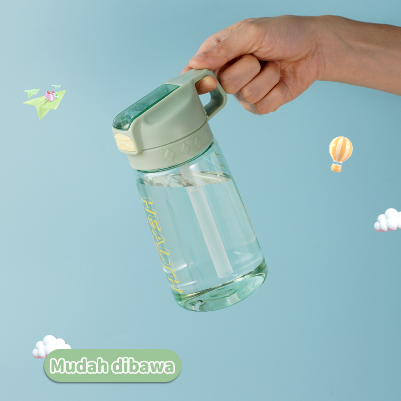 Letyeah &amp; Kaizenliving Botol Minum Portable Dengan Sedotan Botol Air Sekolah Olahraga Anti Tumpah Sport Water Bottle 550ml