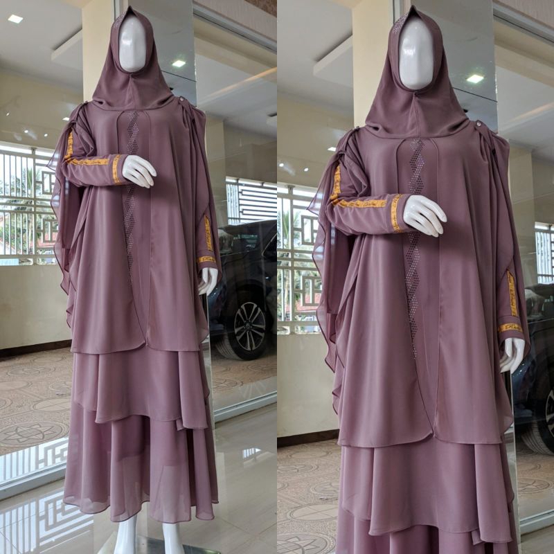 Gamis Aliyah Bahan Ceruty Set Khimar Syari Jumbo Mewah Terbaru