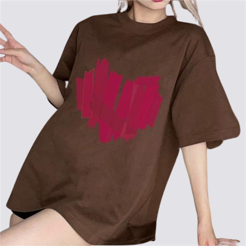 XIAOZHAINV Kaos Atasan Wanita Heart Pattern Lengan Pendek A0129