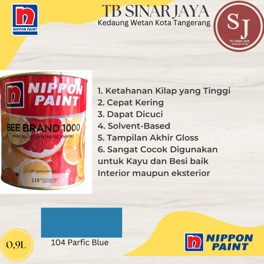 Cat Kayu Dan Besi BEE BRAND 1000 Nippon Paint 0.9L - 104 Pacific Blue