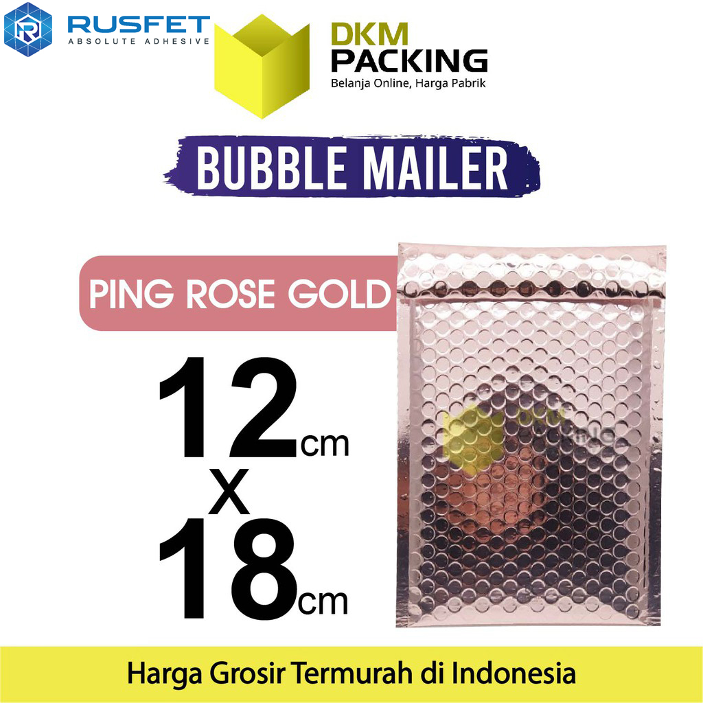 

AMPLOP BUBBLE WRAP PINK ROSE GOLD 12x18cm RUSFET ENVELOPE BUBBLE BAG MAILER PREMIUM TERMURAH / SATUAN