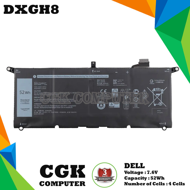 Baterai Laptop Dell xps 13 9370 9380 7390 3301 52WH DXGH8