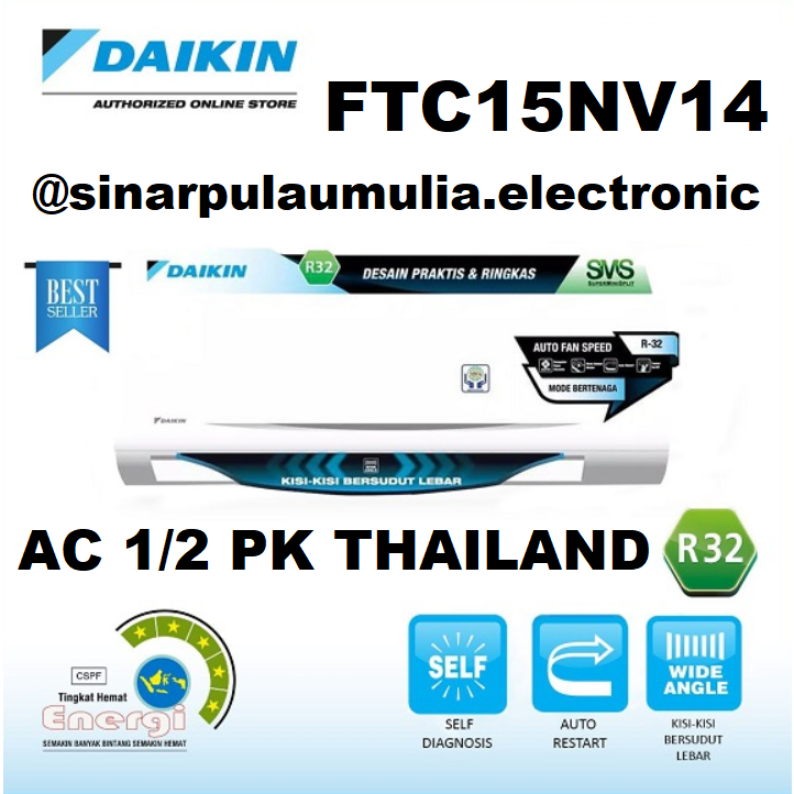 Daikin AC Super Mini Split 1/2 PK Thailand - FTC15NV14 / FTC 15 NV 14 / 15NV14 / 15NV / FTC15 / FTC1
