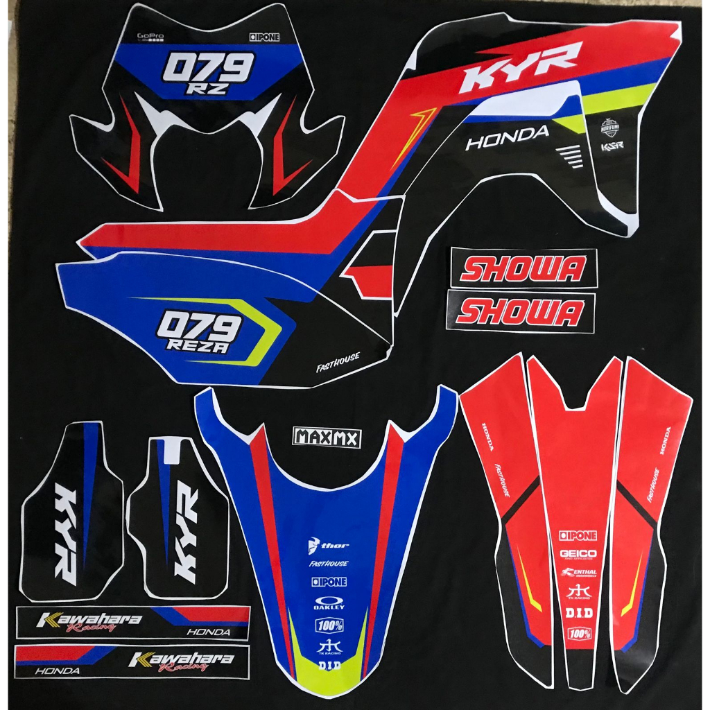 decal stiker crf 150 l full body warna hitam putih list merah