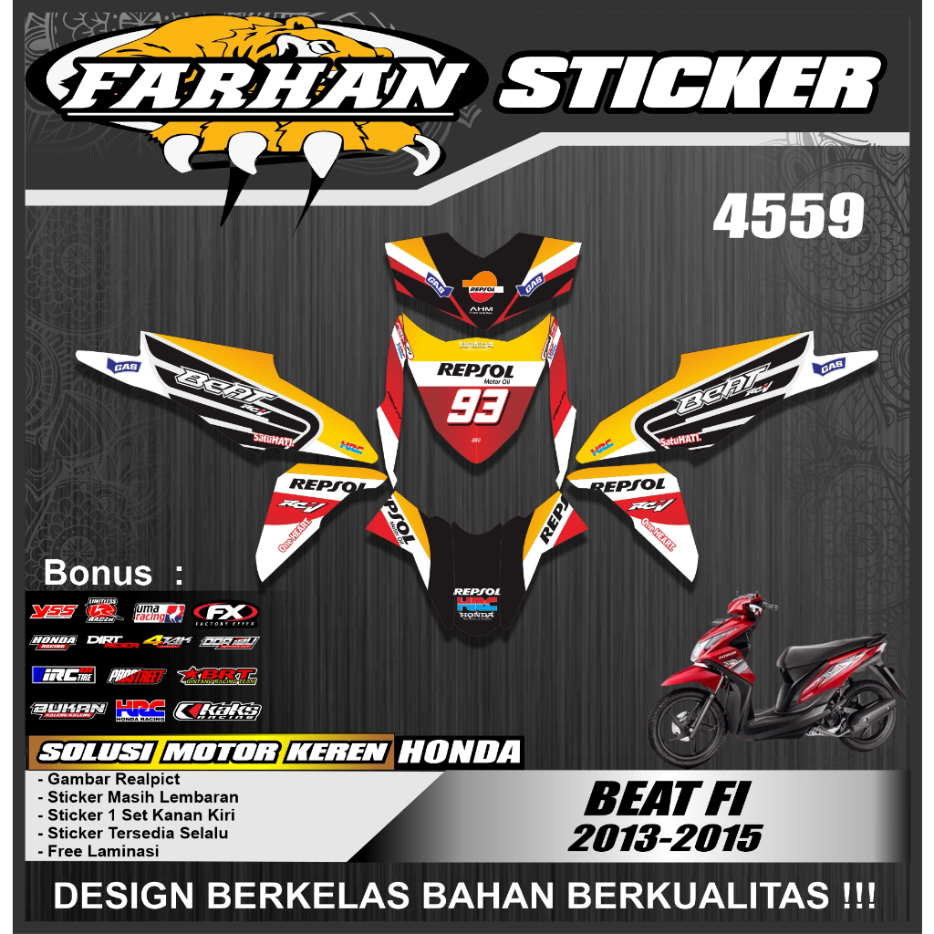 DECAL COSTUM MOTOR HONDA BEAT FI 2013-2015 FULLBODY STICKER DESAIN REPSOL SPORTY