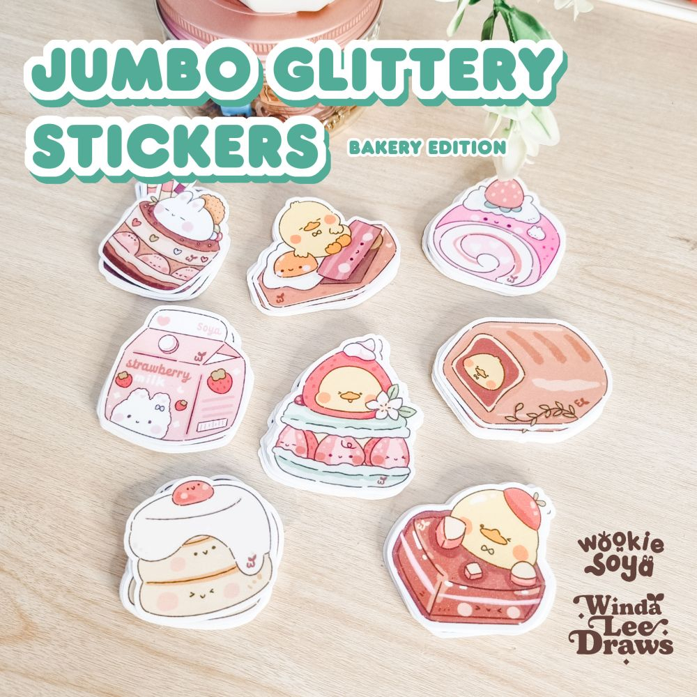 

WINDA LEE Bakery Edition Wookie And Soya Jumbo Glitter Sticker Die Cut / Stiker Satuan