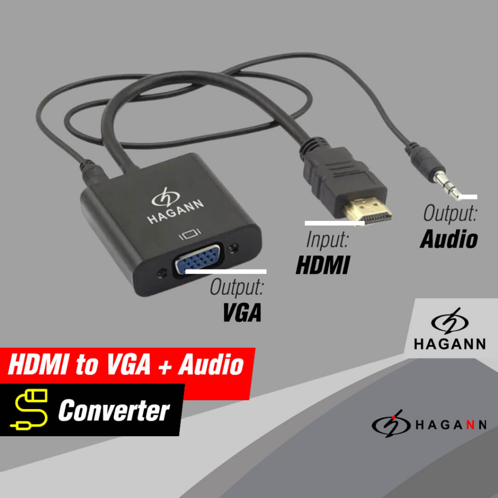 HAGANN CON-CC02 Converter HDMI to VGA with Audio | Adapter HDMI ke VGA | Kabel Konverter Konektor – Garansi 1 Tahun