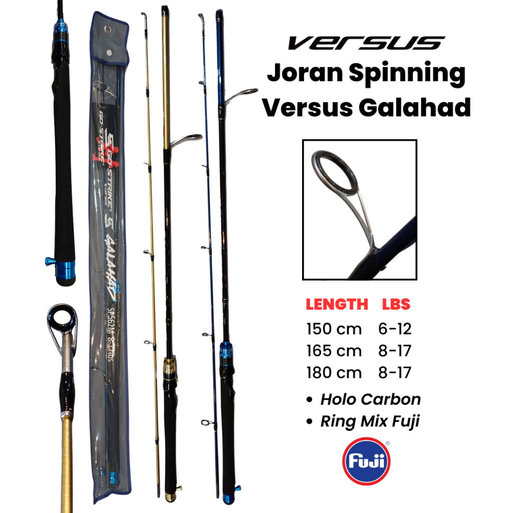 Joran Spinning Versus Galahad | Stik Pancing Ring Mix Fuji bahan Holo Carbon Packing Pipa Paralon PV