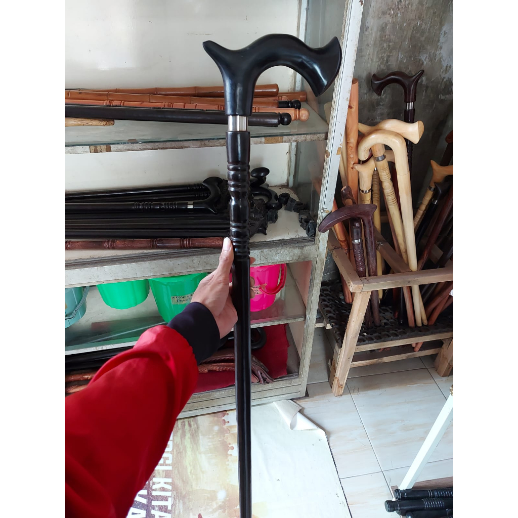 tongkat jalan kayu galih kelor hitam asli natural