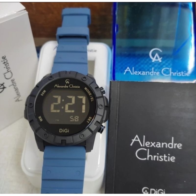 jam tangan pria original ALEXANDRE CHRISTIE AC9364MH DIGI RUBBER STRAP