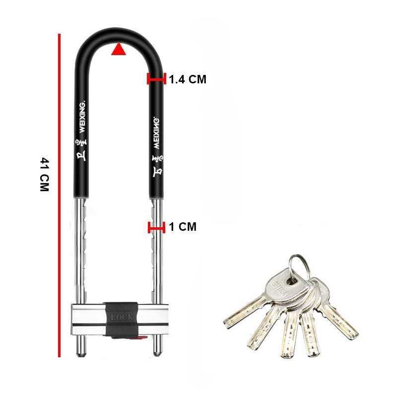 U-Lock Gembok Panjang Velg Ban Sepeda Motor Anti Maling 410mm Kunci Gembok Speda Material Baja Berkualitas