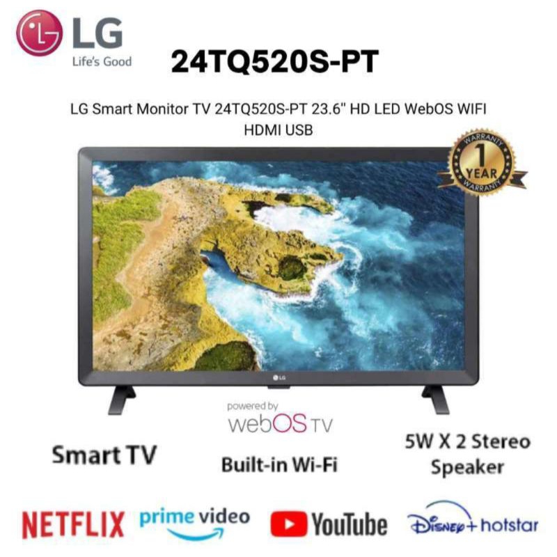 LG Led TV 24inch 24TQ520 Smart n Digital Tv Usb Movie Garansi Resmi 1thn