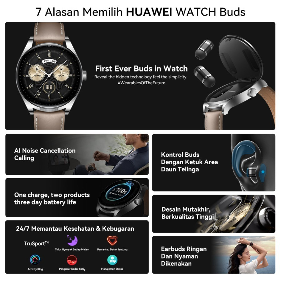 Huawei Watch Buds Earbuds and SmartWatch 2in1 ANC Calling Amoled IP54 - KHAKI