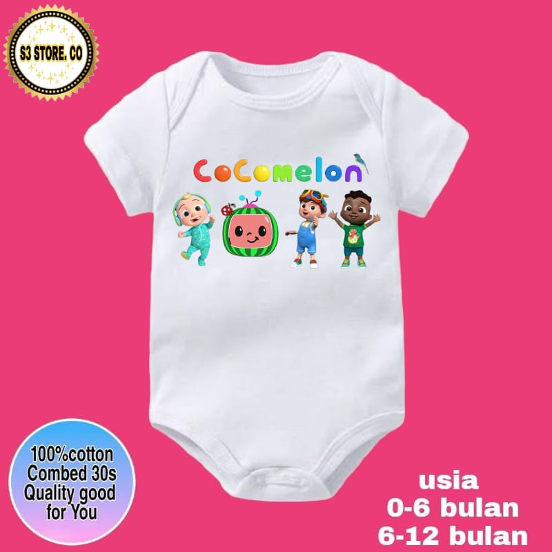 BAJU BAYI JUMPER BABY COCOMELON kaos bayi coco melon pink,hitam,putih bodysuit jumpsuit jumper pende