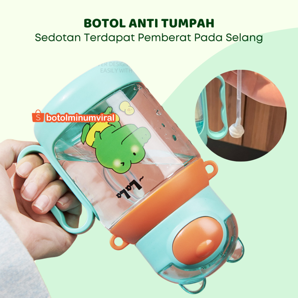 Botol Minum Anak Sekolah Anti Tumpah BPA Free Sedotan Tali Pegangan