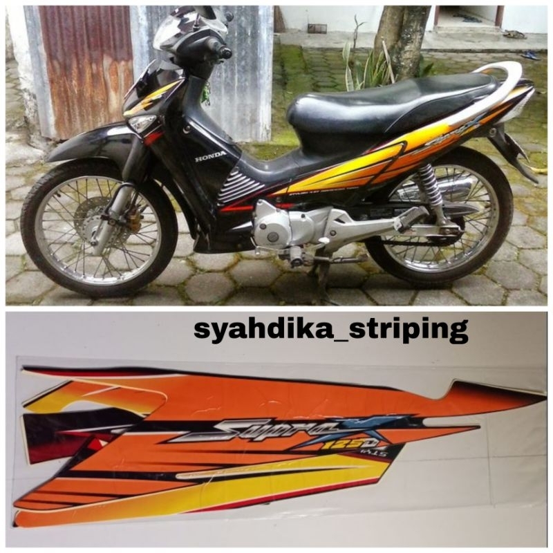 STIKER STRIPING LIS BODY SUPRA X 125D 2005 HITAM ORANGE